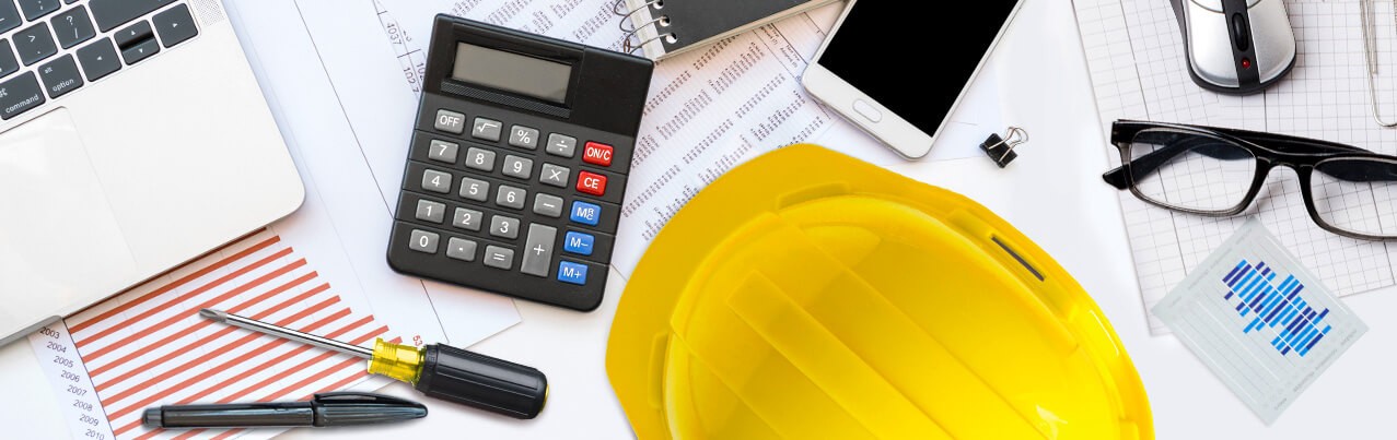 yellow hard hat with calculator